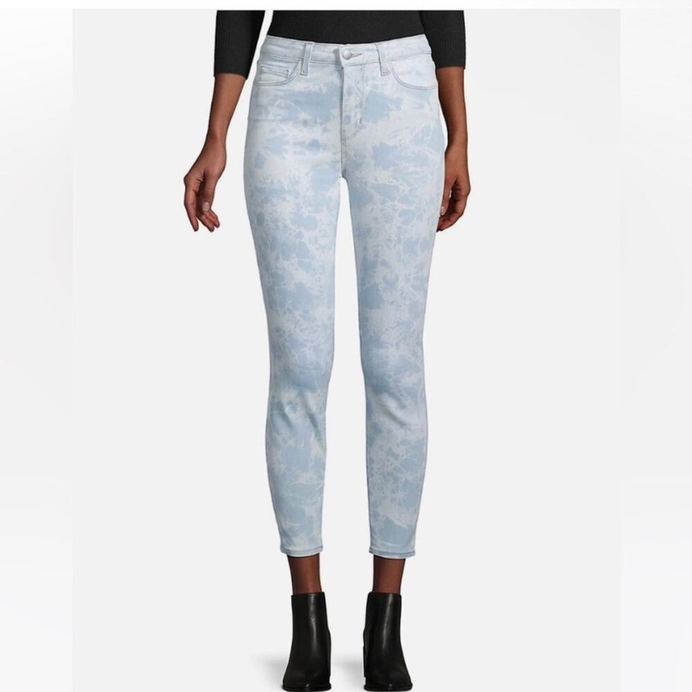 NEW L'AGENCE Margot High Rise Skinny Tie Dye Denim Jeans Abyss light Blue white